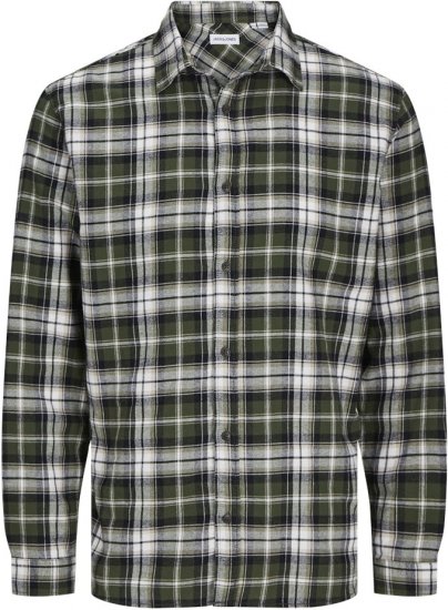 Jack & Jones JOSHUA LS Flannel Shirt Kombu Green - Camisas - Camisas 2XL-10XL