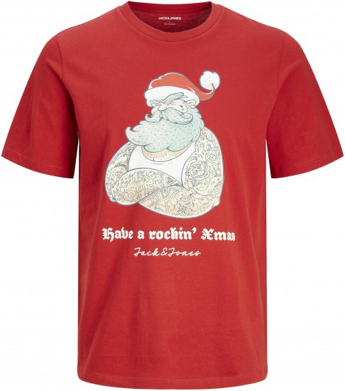 Jack & Jones XMAS Funny Rockin Santa T-Shirt Red - Camisetas - Camisetas - 2XL-14XL