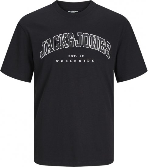 Jack & Jones CALEB VARSITY O-Neck T-Shirt Black - Camisetas - Camisetas - 2XL-14XL