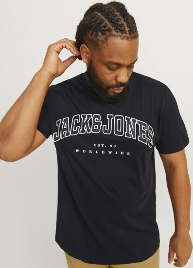 Jack & Jones CALEB VARSITY O-Neck T-Shirt Black - Camisetas - Camisetas - 2XL-14XL