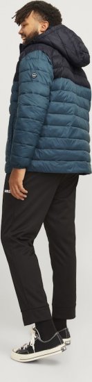 Jack & Jones SPRINT Black Blocking Quilted Hooded Jacket Turquoise Blue - Chaquetas - Chaquetas Tallas Grandes 2XL-8XL