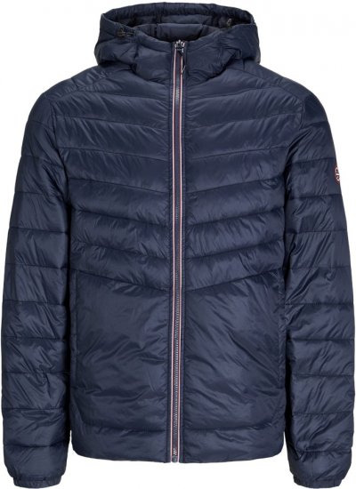 Jack & Jones SPRINT Red Stitches Quilted Hooded Jacket Navy Blazer - Chaquetas - Chaquetas Tallas Grandes 2XL-8XL
