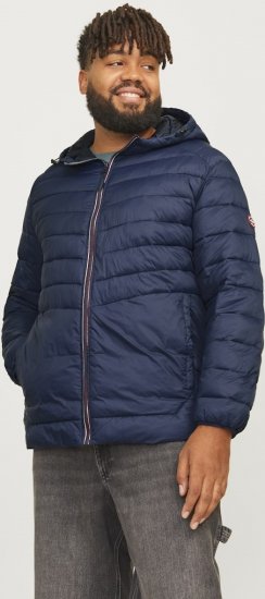 Jack & Jones SPRINT Red Stitches Quilted Hooded Jacket Navy Blazer - Chaquetas - Chaquetas Tallas Grandes 2XL-8XL