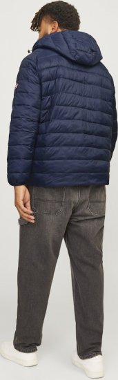 Jack & Jones SPRINT Red Stitches Quilted Hooded Jacket Navy Blazer - Chaquetas - Chaquetas Tallas Grandes 2XL-8XL