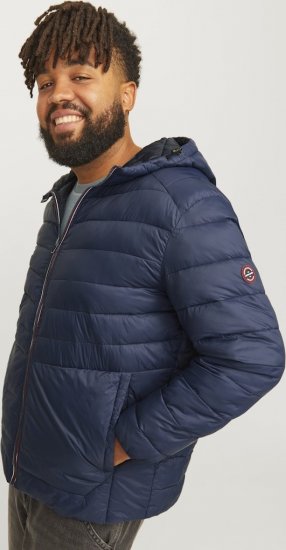 Jack & Jones SPRINT Red Stitches Quilted Hooded Jacket Navy Blazer - Chaquetas - Chaquetas Tallas Grandes 2XL-8XL