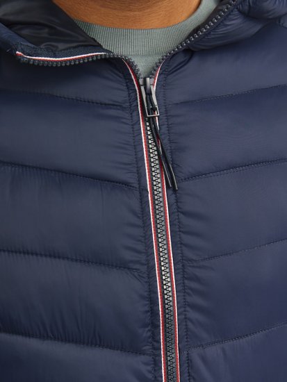Jack & Jones SPRINT Red Stitches Quilted Hooded Jacket Navy Blazer - Chaquetas - Chaquetas Tallas Grandes 2XL-8XL