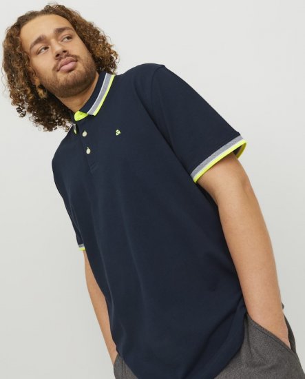 Jack & Jones PAULOS Short Sleeve Polo Dark Navy/NEON - Polos - Polos 2XL-8XL