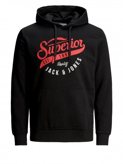 Jack & Jones Elogo Sweat Hood Black - Sudaderas - Sudaderas 2XL-12XL