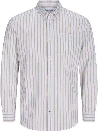 Jack & Jones OXFORD LS Shirt Striped White - Camisas - Camisas 2XL-10XL