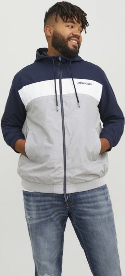 Jack & Jones RUSH White/Grey Blocking Bomber Jacket with Hood Navy Blazer - Chaquetas - Chaquetas Tallas Grandes 2XL-8XL