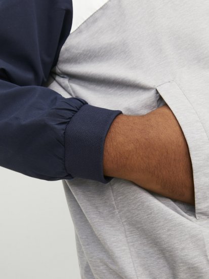 Jack & Jones RUSH White/Grey Blocking Bomber Jacket with Hood Navy Blazer - Chaquetas - Chaquetas Tallas Grandes 2XL-8XL