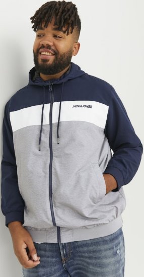 Jack & Jones RUSH White/Grey Blocking Bomber Jacket with Hood Navy Blazer - Chaquetas - Chaquetas Tallas Grandes 2XL-8XL