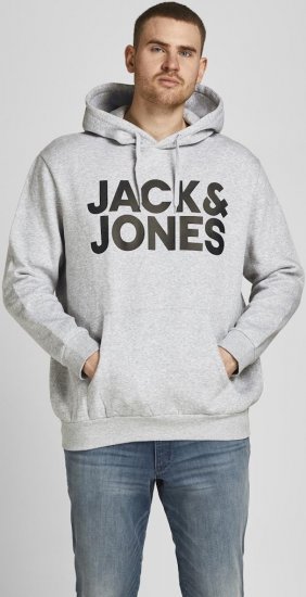 Jack & Jones CORP LOGO Large Print Hoodie Light Grey Melange - Sudaderas - Sudaderas 2XL-12XL