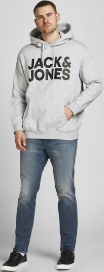 Jack & Jones CORP LOGO Large Print Hoodie Light Grey Melange - Sudaderas - Sudaderas 2XL-12XL
