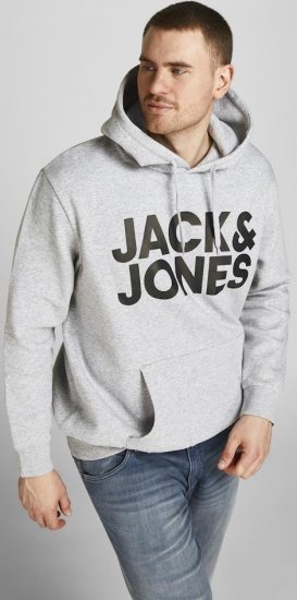 Jack & Jones CORP LOGO Large Print Hoodie Light Grey Melange - Sudaderas - Sudaderas 2XL-12XL