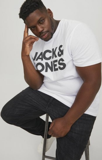 Jack & Jones CORP Logo T-Shirt White w Large Black Print - Camisetas - Camisetas - 2XL-14XL