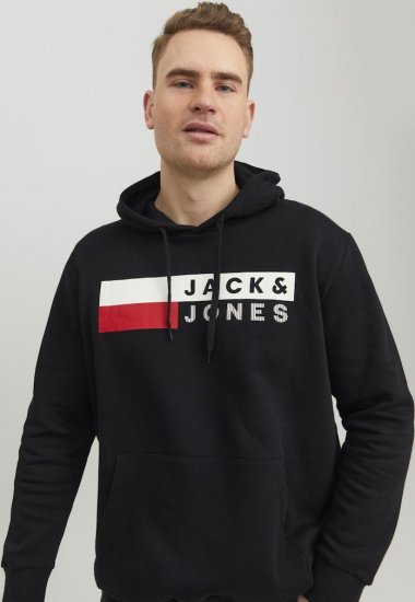 Jack & Jones CORP LOGO PLAY 4 Print Hoodie Black - Sudaderas - Sudaderas 2XL-12XL