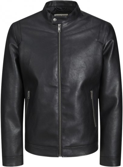 Jack & Jones Rocky Urban Rider Leather Jacket Black - Chaquetas - Chaquetas Tallas Grandes 2XL-8XL