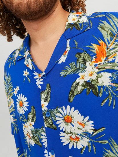 Jack & Jones JORLUKE FLORES Resort Shirt Nautical Blue - Camisas - Camisas 2XL-10XL