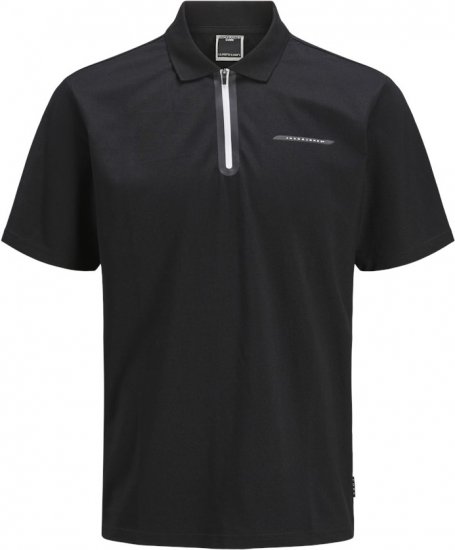 Jack & Jones Fusion Pique Zipper Polo Black - Polos - Polos 2XL-8XL