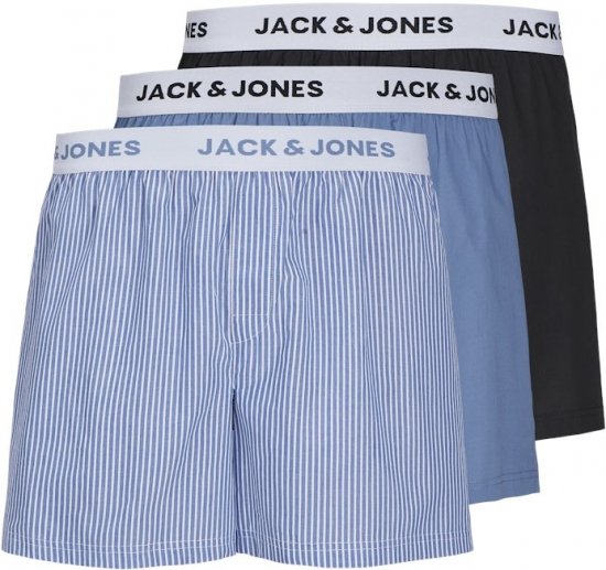Jack & Jones TOKYO Woven Coronet Blue - Blue Stripes Boxers 3-Pack Black - Ropa interior - Ropa interior 2XL-8XL