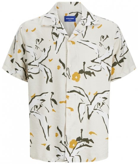 Jack & Jones Vira Marshall AOP Short Sleeve Shirt Buttercream - Camisas - Camisas 2XL-10XL