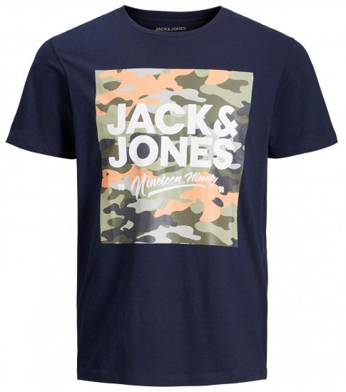 Jack & Jones JJPETE SHAPE Camo Print T-Shirt Navy - Camisetas - Camisetas - 2XL-14XL