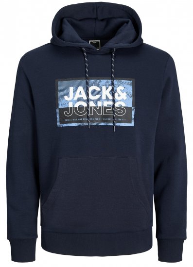 Jack & Jones JCOLOGAN SS24 PRINT Hoodie Navy Blazer - Sudaderas - Sudaderas 2XL-12XL