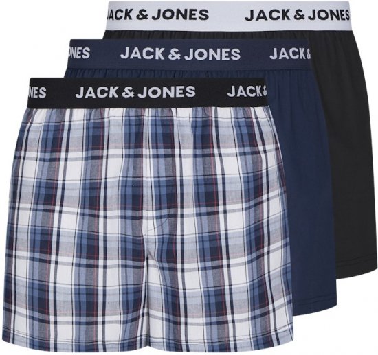 Jack & Jones Saigon Blue/Red Check Woven Boxers 3-Pack Navy Blazer - Ropa interior - Ropa interior 2XL-8XL