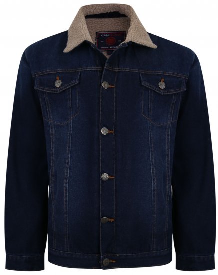 Kam Jeans 406 Sherpa Lined Denim Jacket Dark Used - Chaquetas - Chaquetas Tallas Grandes 2XL-8XL