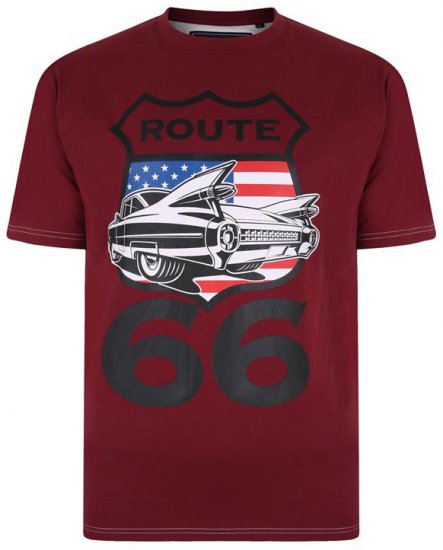 Kam Jeans Route 66 Print T-shirt Burgundy - Camisetas - Camisetas - 2XL-14XL
