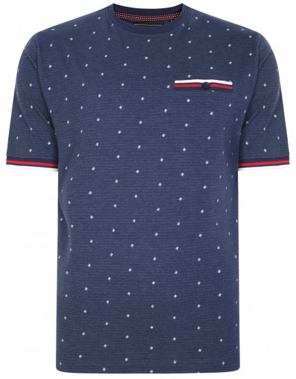 Kam Jeans 5396 Drop Needle Jersey Tee With Dobby Print Navy - Camisetas - Camisetas - 2XL-14XL