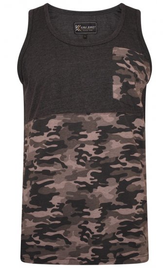 Kam Jeans 5399 Camo Panelled Sleeveless T-Shirt Charcoal - Camisetas - Camisetas - 2XL-14XL