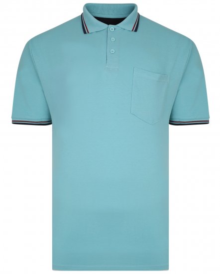 Kam Jeans 5400B Tipped Polo with Pocket Aqua - Polos - Polos 2XL-8XL