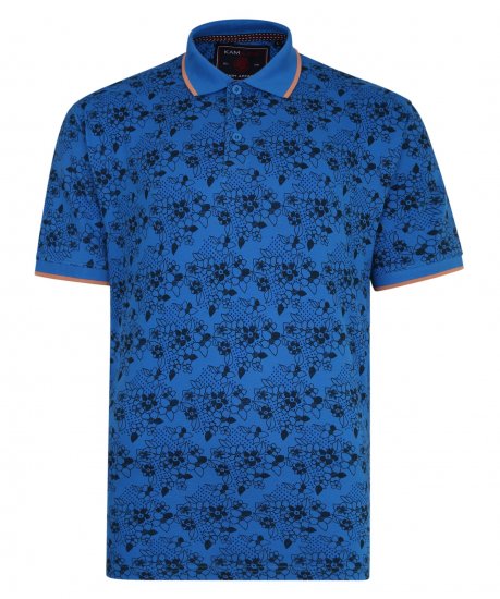 Kam Jeans Floral Print Polo Blue - Polos - Polos 2XL-8XL