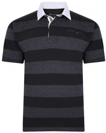 Kam Jeans 5454 Stripe Rugby Polo Black - Polos - Polos 2XL-8XL