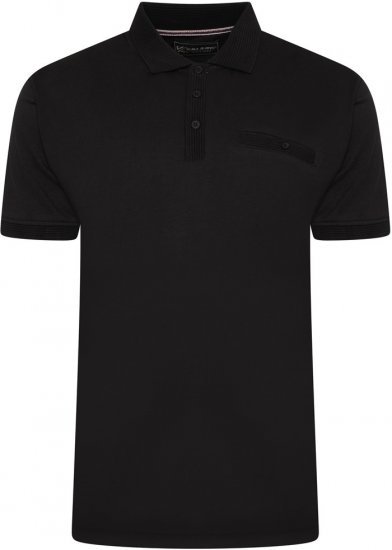 Kam Jeans 5498 Jersey Polo with Self Stripe Jacquard Collar/Cuffs Black - Polos - Polos 2XL-8XL