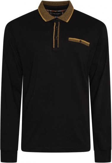 Kam Jeans 5509 LS Jersey Polo with Jacquard Pattern on Collar/Cuffs Black - Polos - Polos 2XL-8XL