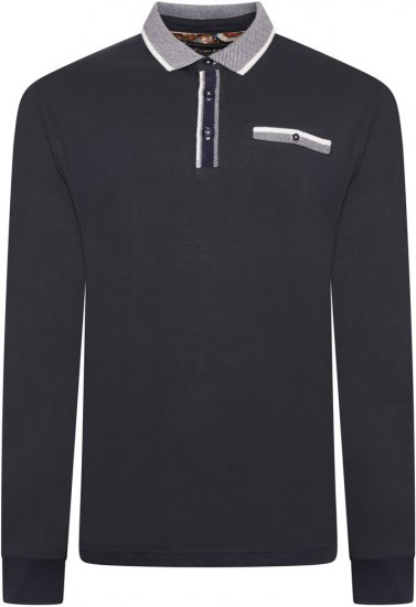 Kam Jeans 5509 LS Jersey Polo with Jacquard Pattern on Collar/Cuffs Navy - Polos - Polos 2XL-8XL