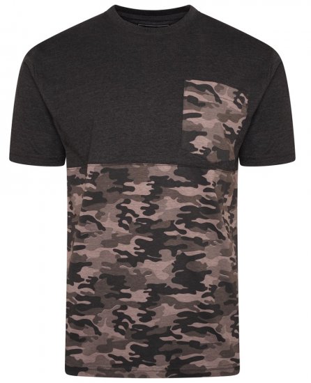 Kam Jeans 5700 Camo Panelled T-Shirt Charcoal - Camisetas - Camisetas - 2XL-14XL