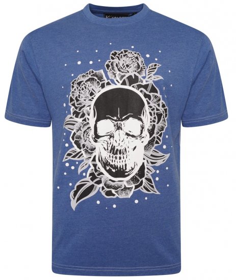 Kam Jeans 5704 Skull Rose Print Tee Blue Marl - Camisetas - Camisetas - 2XL-14XL