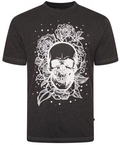Kam Jeans 5704 Skull Rose Print Tee Charcoal - Camisetas - Camisetas - 2XL-14XL