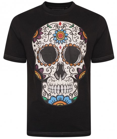 Kam Jeans 5705 Coloured Skull Print Tee Black - Camisetas - Camisetas - 2XL-14XL