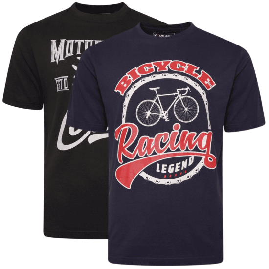 Kam Jeans 5712 Twin Pack Motorcycle/Cycle Print Tee Black and Navy - Camisetas - Camisetas - 2XL-14XL