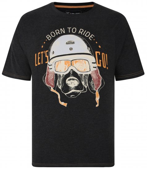 Kam Jeans 5731 Born To Ride Print T-Shirt CHARCOAL MARL - Camisetas - Camisetas - 2XL-14XL
