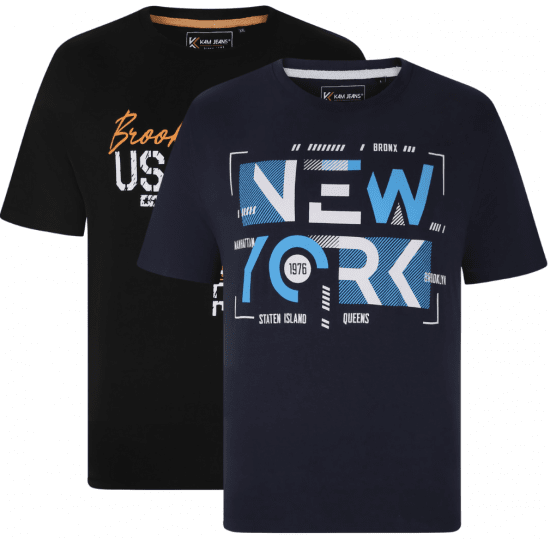 Kam Jeans 5736 NY Print T-Shirts 2-Pack - Camisetas - Camisetas - 2XL-14XL