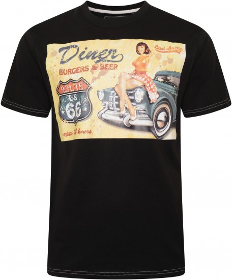 Kam Jeans 5751 Distressed Diners Print T-Shirt Black - Camisetas - Camisetas - 2XL-14XL