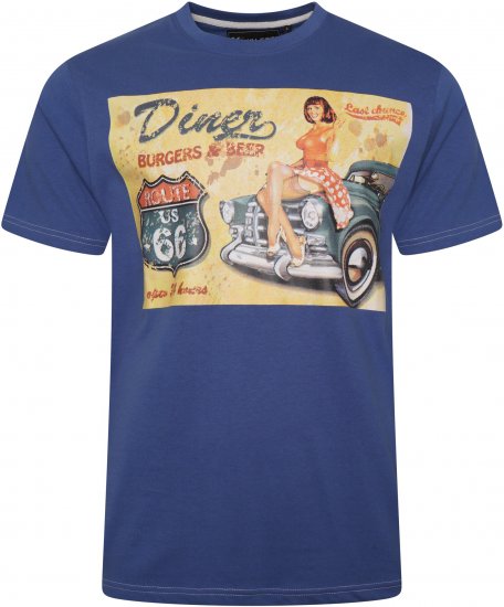 Kam Jeans 5751 Distressed Diners Print T-Shirt Blue - Camisetas - Camisetas - 2XL-14XL