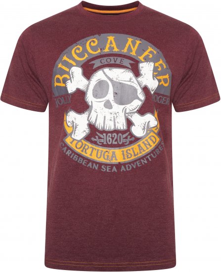 Kam Jeans 5753 Buccaneer Print T-Shirt BURGUNDY MARL - Camisetas - Camisetas - 2XL-14XL