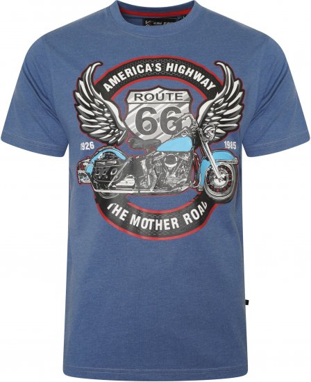 Kam Jeans 5755 Route 66 Motorbike Print T-Shirt Blue Marl - Camisetas - Camisetas - 2XL-14XL